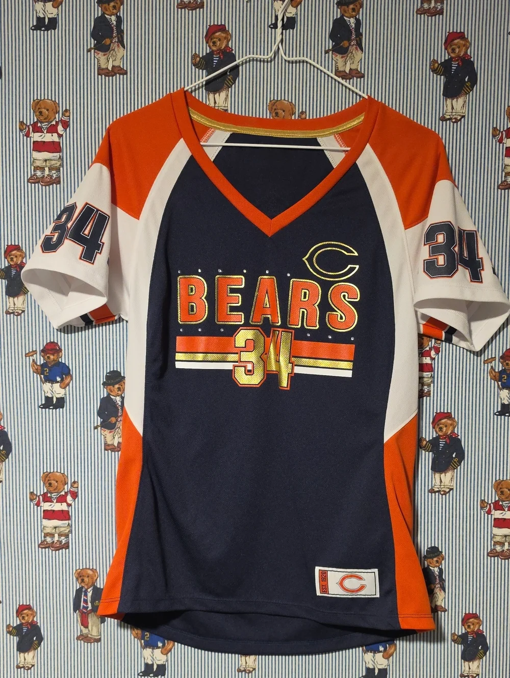 Payton Bears Hall Of Fame Football Jersey Orange Navy Gold Womens Medium